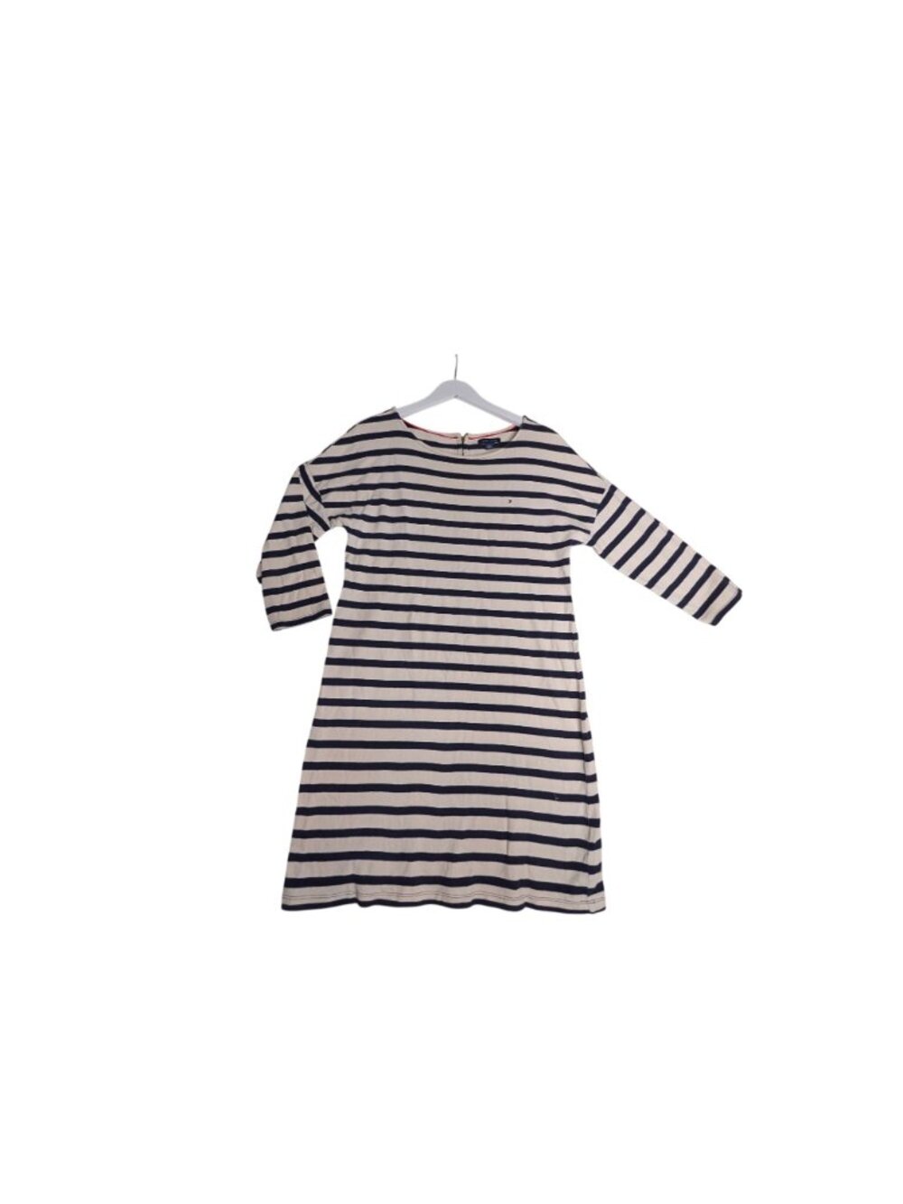 Tommy Hilfiger Breton Striped Navy & Ivory Cotton Nautical Dress 3/4 Sleeves Sz - Picture 10 of 11